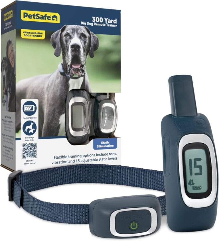 PetSafe 300 Yard Remote Training Collar  Choose from Tone, Vibration, or 15 Levels of Static Stimulation  Medium Range Option for Training Off Leash Dogs  Waterproof and Durable  Rechargeable