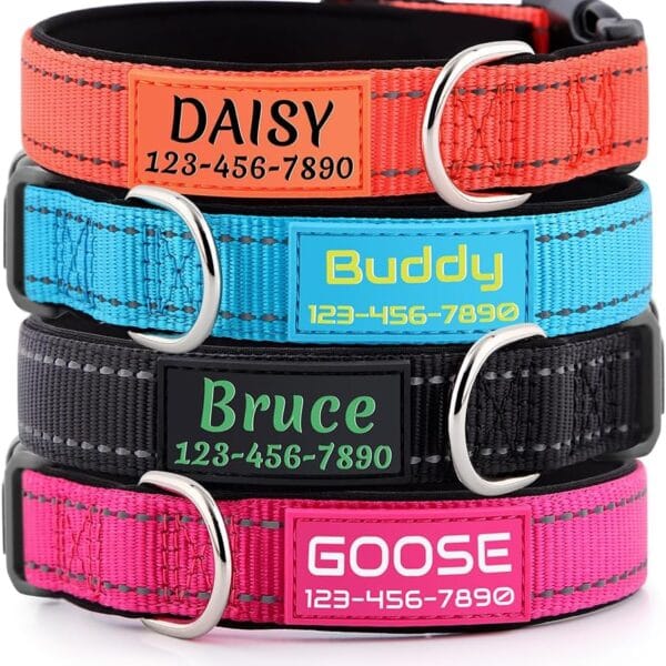 Personalized Dog Collars Custom with Pet Name and Phone Number, Soft Neoprene Padded Reflective Nylon Collar, 4 Adjustable Sizes - for Boy, Girl Dogs