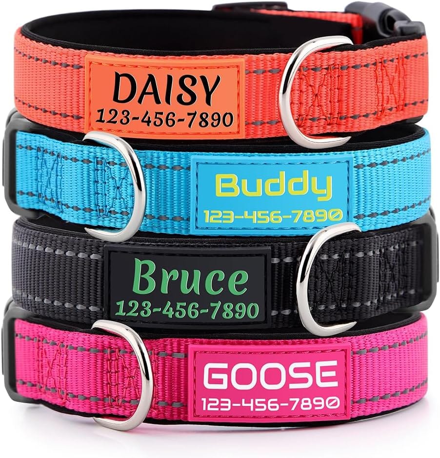 Personalized Dog Collars Custom With Pet Name And Phone Number, Soft Neoprene Padded Reflective Nylon Collar, 4 Adjustable Sizes For Boy, Girl Dogs Personalized Dog Collars Custom with Pet Name and Phone Number, Soft Neoprene Padded Reflective Nylon Collar, 4 Adjustable Sizes - for Boy, Girl Dogs