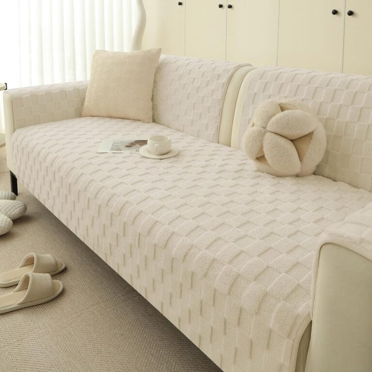 Foxdecor Couch Covers for 3 Cushion Couch Sofa Pet Friendly, Funny Fuzzy Pet Couch Covers, Anti Slip Sofa Covers Dog Cover for Couch Protector. (Cream White, 30x70 inch)