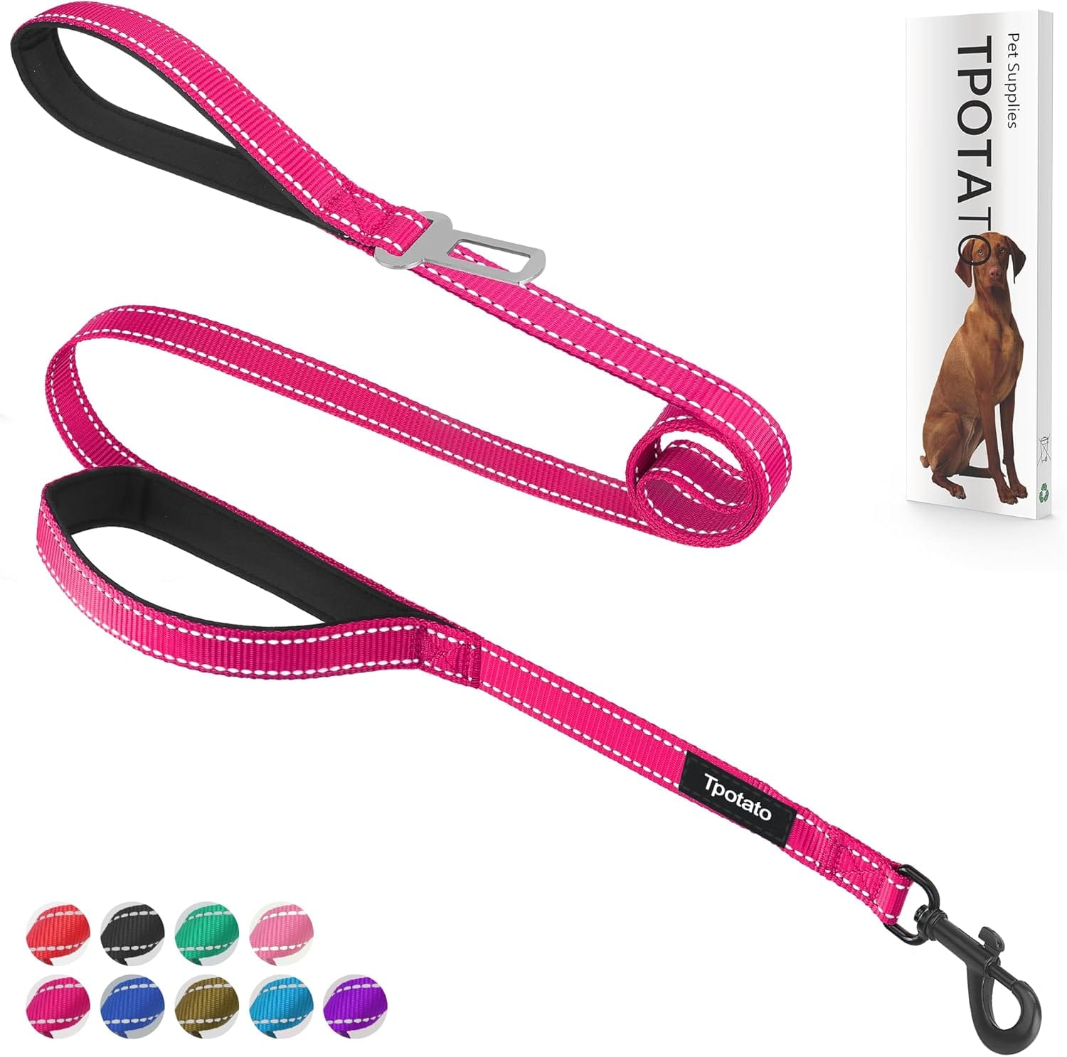 6 Foot Fuchsia Dog Leashes For Large Medium And Small Breed Dogs That Pull,Reflective Nylon Heavy Duty Dog Leash With 2 Comfortable Padded Traffic Handles And Car Seat Belt For Walking And Training 6 Foot Fuchsia Dog Leashes for Large Medium and Small Breed Dogs That Pull,Reflective Nylon Heavy Duty Dog Leash with 2 Comfortable Padded Traffic Handles and Car Seat Belt for Walking and Training