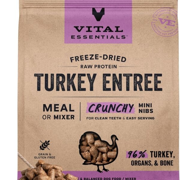 Vital Essentials Freeze-Dried Raw Turkey Meal or Mixer Dog Food Crunchy Mini Nibs, 25 oz