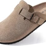 KIDMI Women's Genuine Suede Clogs Cork Footbed Sandals Leather Mules Potato Shoes with Arch Support