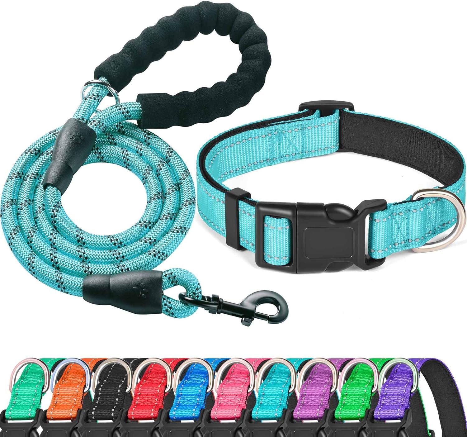 Reflective Dog Collar Padded With Soft Neoprene Breathable Adjustable Nylon Dog Collars For Small Medium Large Dogs (Medium (Pack Of 1), Blue Collar+Leash) Reflective Dog Collar Padded with Soft Neoprene Breathable Adjustable Nylon Dog Collars for Small Medium Large Dogs (Medium (Pack of 1), Blue Collar+Leash)