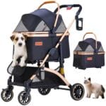 Pet Stroller for Small Dogs, Lightweight Small Dog Stroller for Dogs Cats with 6 Shock Absorption System, Detachable Carrier Suitable for Car Seat & Hand Carry, Safe Outings, Black
