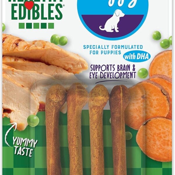 Nylabone Healthy Edibles Natural Puppy Chews Long Lasting Treats for Puppies, Turkey & Sweet Potato Flavor, X-Small/Petite (4 Count)
