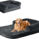 EHEYCIGA Foldable XXL Dog Bed for Large Sized Dog, 54"x38"x7.5" Faux Fur Fluffy Pet Couch Bed, Orthopedic Calming Memory Foam Big Pet Bed, Washable Pet Sofa Bed with Non-Slip Bottom, Dark Grey