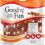 Good n Fun Triple Flavor Kabobs Chews for All Dogs, 24 Ounces, Treat Your Dog to Chews Made from Beef Hide, Real Chicken, Pork Hide, Duck and Chicken Liver