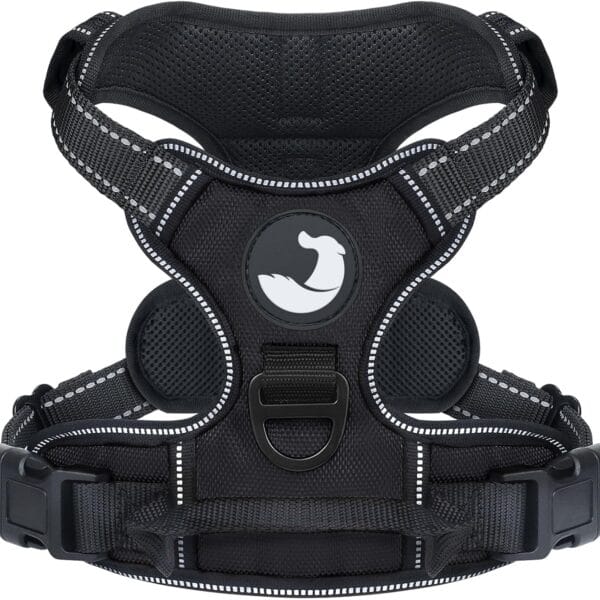 Joytale No Pull Dog Harness Medium Sized Dog, Reflective Pet Vest with Front Clip, Adjustable Soft Padded Harnesses with Easy Control Handle for Training and Walking, Black, M