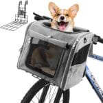 Xixter Dog Basket for Bike, Suitable for Small & Medium Pet Up to 7 kg, Foldable 4-in-1 Pet Bike Basket, Crossbody, Shoulder and Car Seat, with Sturdy Bracket and 4 Mesh Windows, Gray