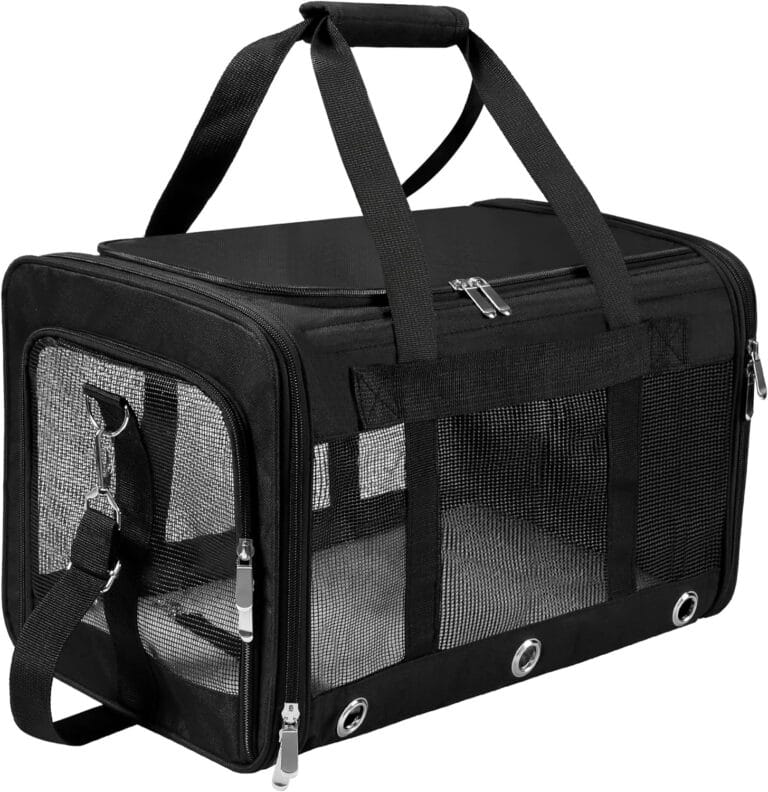 Soft Sided Cat/Dog Carrier,Collapsible Pets Travel Carriers for Pet/Puppy with Shoulder Strap & Removable Mat,Mesh Top Load Small Dogs/Cats Carry Bag Up to 17 Lbs TSA Airline ApprovedBlack,M