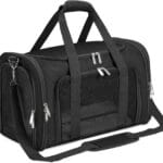 Soft-Sided Cat/Dog/Pet Carrier, Collapsible Pets Travel Carriers for Big Cats/Small Dogs with Shoulder Strap & Removable Mat, Mesh Puppy Carry Bag, Up to 16 Lbs, TSA Airline Approved(Black)