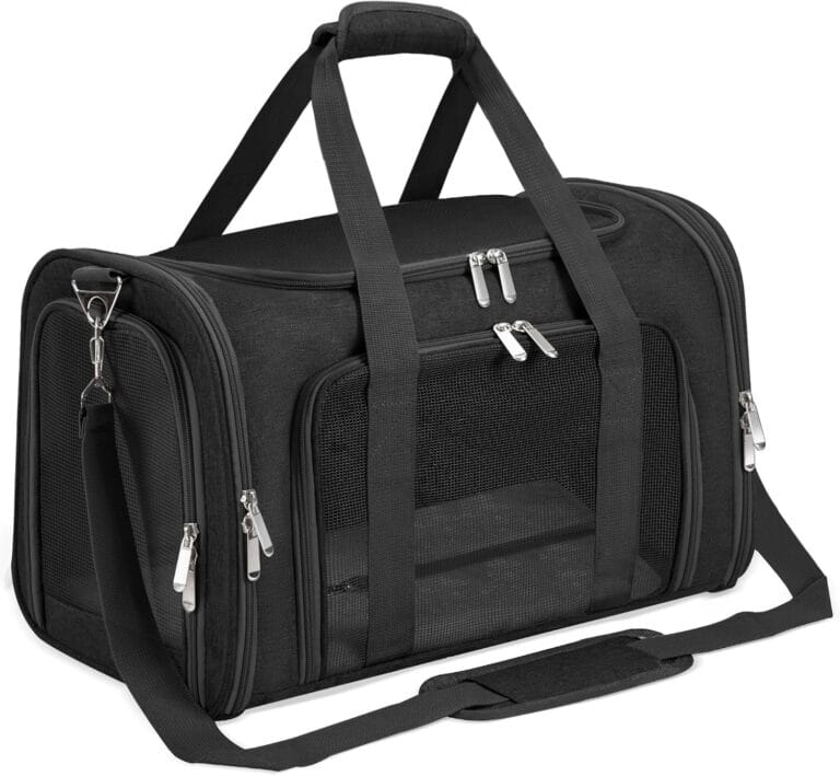 Soft-Sided Cat/Dog/Pet Carrier, Collapsible Pets Travel Carriers for Big Cats/Small Dogs with Shoulder Strap & Removable Mat, Mesh Puppy Carry Bag, Up to 16 Lbs, TSA Airline Approved(Black)