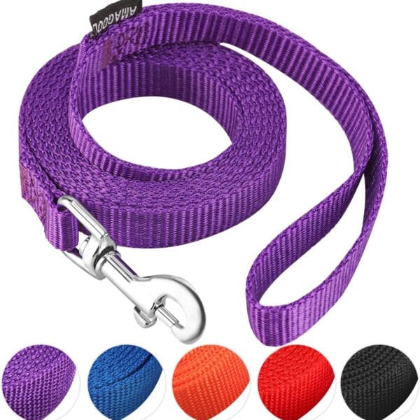 AMAGOOD 6 FT Puppy/Leash, Strong Traditional Style with Easy to Use Collar Hook, Great for Small, Medium and Large Dogs (5/8in x 6 ft, Purple)