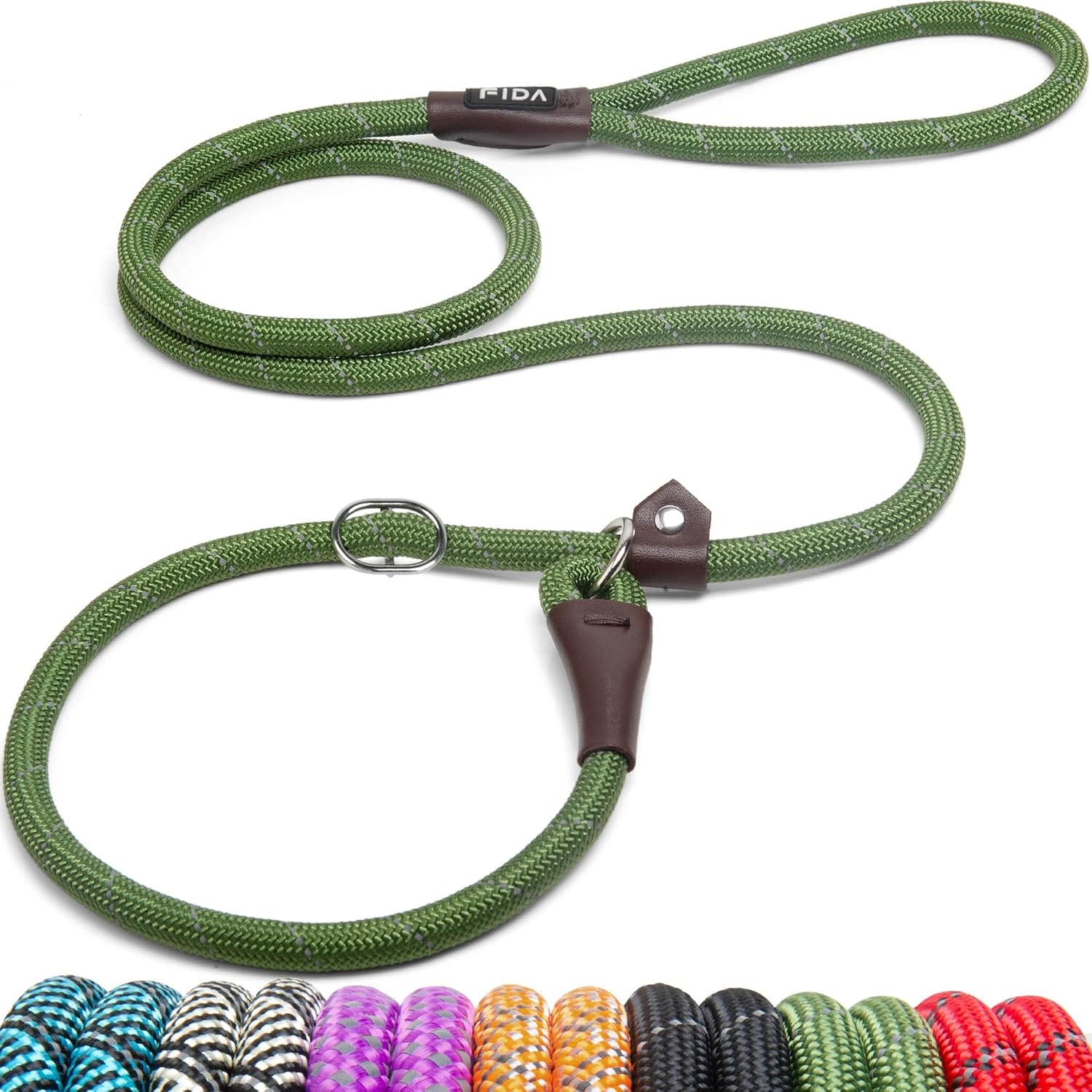 Fida Durable Slip Lead, 6 FT X 1/2" Heavy Duty Loop Leash, Comfortable Strong Rope For Large, Medium Dogs, No Pull Pet Training With Highly Reflective, Green Fida Durable Slip Lead, 6 FT x 1/2" Heavy Duty Loop Leash, Comfortable Strong Rope for Large, Medium Dogs, No Pull Pet Training with Highly Reflective, Green