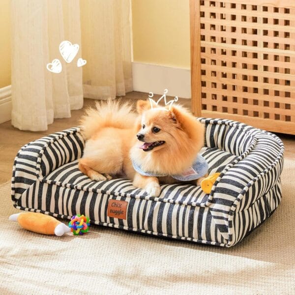 Dog Bed for Small Medium Dogs - Washable Canvas Puppy Beds, Breathable & Low-Step Entry Easy for Senior Dog, 28x23x6.5inches