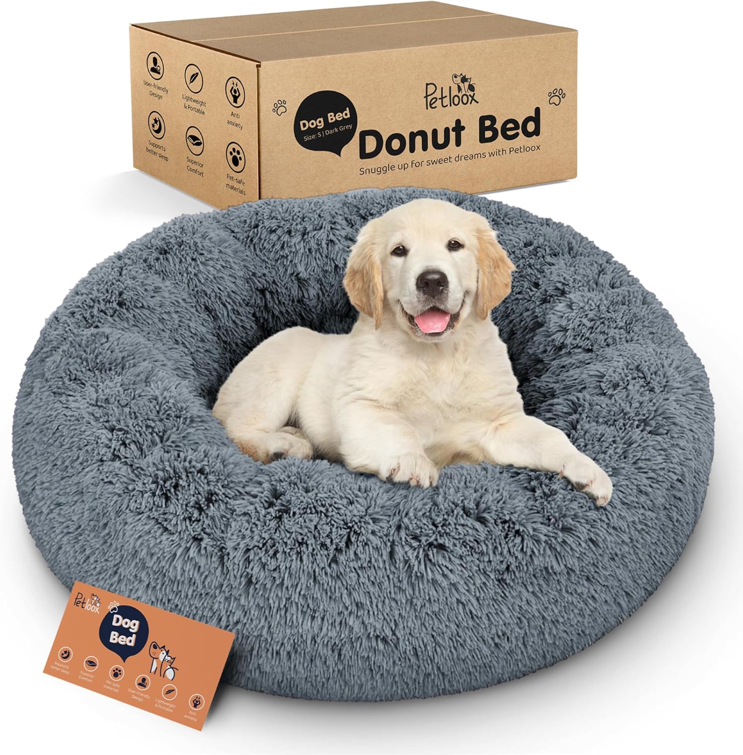 Donut Dog Bed Premium Comfort For Anxiety Relief Fluffy & Calming Design With Ultra Plush Support | Cozy Round Dog Bed With Super Soft Circle Style (Size S Dark Grey) Donut Dog Bed - Premium Comfort for Anxiety Relief - Fluffy & Calming Design with Ultra-Plush Support | Cozy Round Dog Bed with Super Soft Circle Style (Size S Dark Grey)