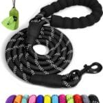 Taglory Rope Dog Leash 6 FT with Comfortable Padded Handle, Highly Reflective Threads Leash for Medium Large Dogs, 1/2 inch, Black
