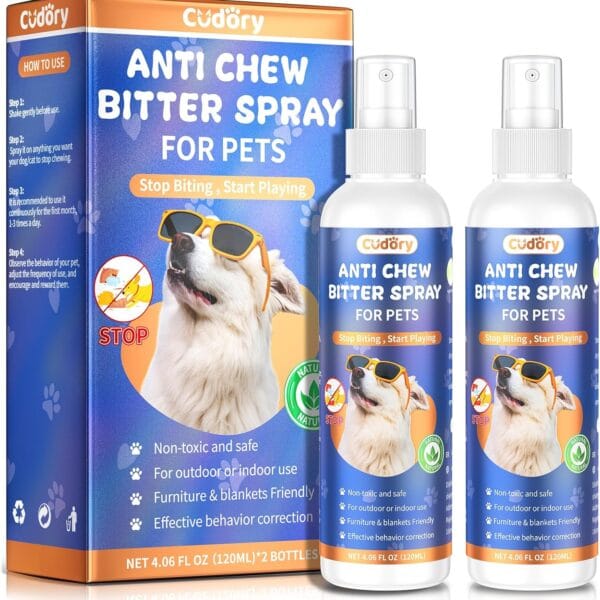 2PCS Bitter Apple Spray for Dogs to Stop Chewing, No Chew Spray for Dogs & Cats Protect Furniture Shoes Belongings, Dog Deterrent Training Aids Spray Natural No Alcohol & Trace