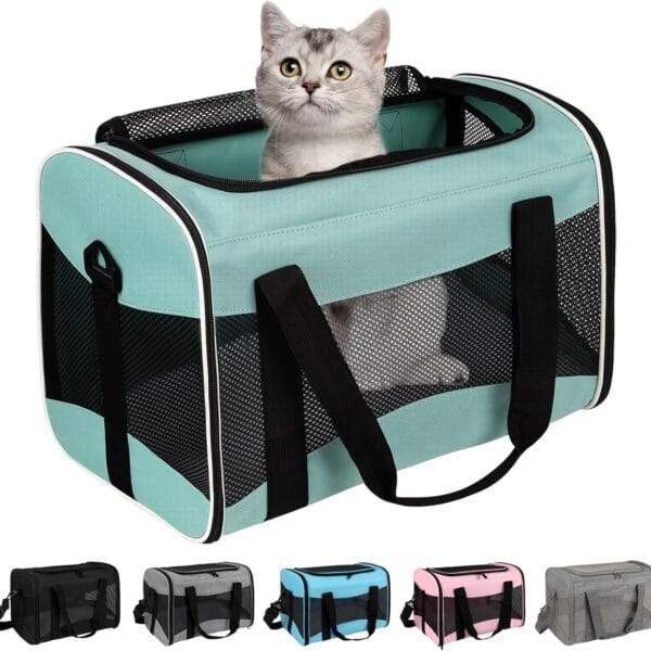 Cat Carrying Case Pet Dog Carrier Soft-Sided Cat Bag Airline Approved, Pet Travel Carrier Up to 15 Lbs, Collapsible Cats Carrier Dog Carrier for Medium Small Cats Dogs(17x11x11 Green)