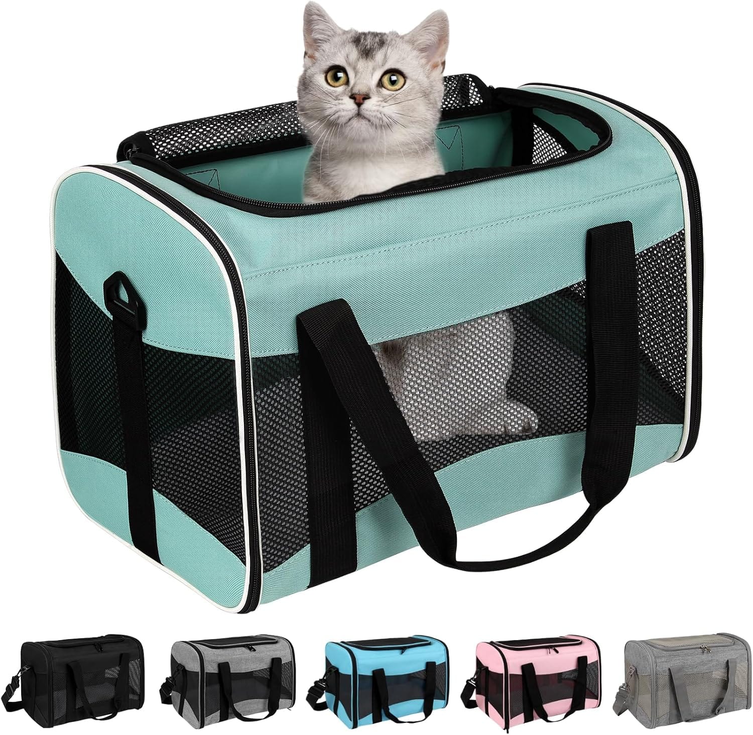 Cat Carrying Case Pet Dog Carrier Soft Sided Cat Bag Airline Approved, Pet Travel Carrier Up To 15 Lbs, Collapsible Cats Carrier Dog Carrier For Medium Small Cats Dogs(17x11x11 Green) Cat Carrying Case Pet Dog Carrier Soft-Sided Cat Bag Airline Approved, Pet Travel Carrier Up to 15 Lbs, Collapsible Cats Carrier Dog Carrier for Medium Small Cats Dogs(17x11x11 Green)
