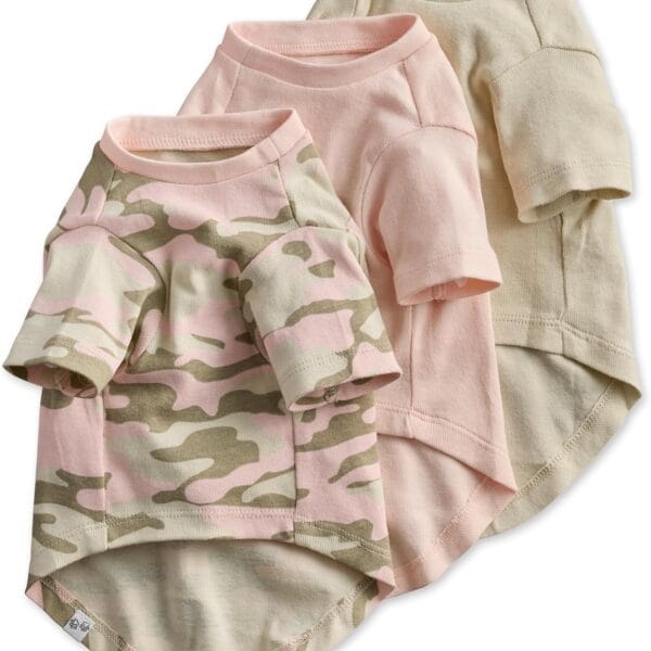 Multipack 100% Organic Cotton Dog Short Sleeve T-Shirt Pet Tees for All Breeds, Camo-Pink, Large