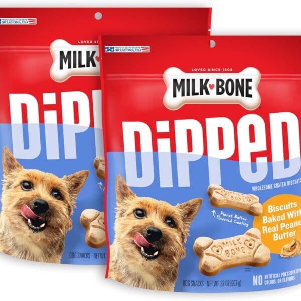Milk-Bone Dipped Dog Treat Biscuits Baked with Real Peanut Butter, 32 Ounce (Pack of 2)
