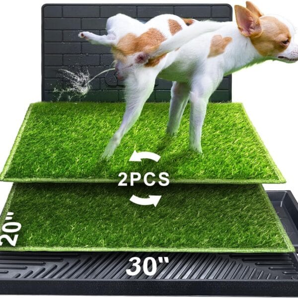 Hompet Dog Potty for Indoor or Porch, 2 Pcs Artificial Grass Training Pads with Pee Baffle, Reusable, Alternative to Puppy Pads, Portable Dog Litter Box for Small/Medium Dogs