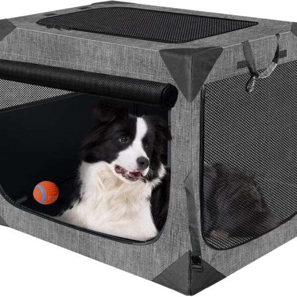 Dog Crate, Collapsible Soft Travel Crate for Large Dogs (3 Year Warranty), Indoor & Outdoor Portable Pet Kennel with Chew-Proof Mesh Window (Dark Gray, 36" L x 25" W x 25" H)