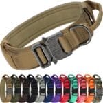 Joytale Tactical Dog Collar with Handle, Adjustable Heavy Duty Military Collar with 2 Patches for Training, Suitable for Large Dogs, Khaki, L