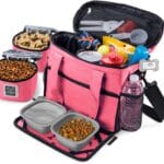 Mobile Dog Gear, Week Away Dog Travel Bag for Small Dogs, Includes Lined Food Carriers and 2 Collapsible Dog Bowl, Pink