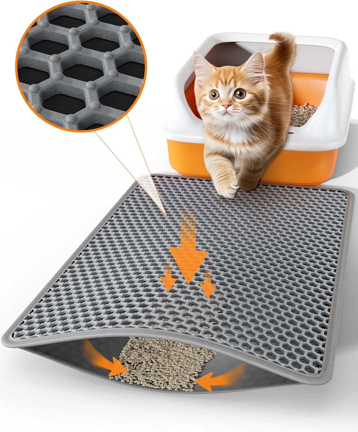 Cat Litter Mat 23.2" X 14.6" Small Litter Box Mat With Double Layers, Urine Proof And Non Slip Litter Trapping Mat, Easy To Clean Kitty Litter Mats For Floor, Scatter Control, Grey Cat Litter Mat - 23.2" x 14.6" Small Litter Box Mat with Double Layers, Urine-Proof and Non-Slip Litter Trapping Mat, Easy to Clean Kitty Litter Mats for Floor, Scatter Control, Grey