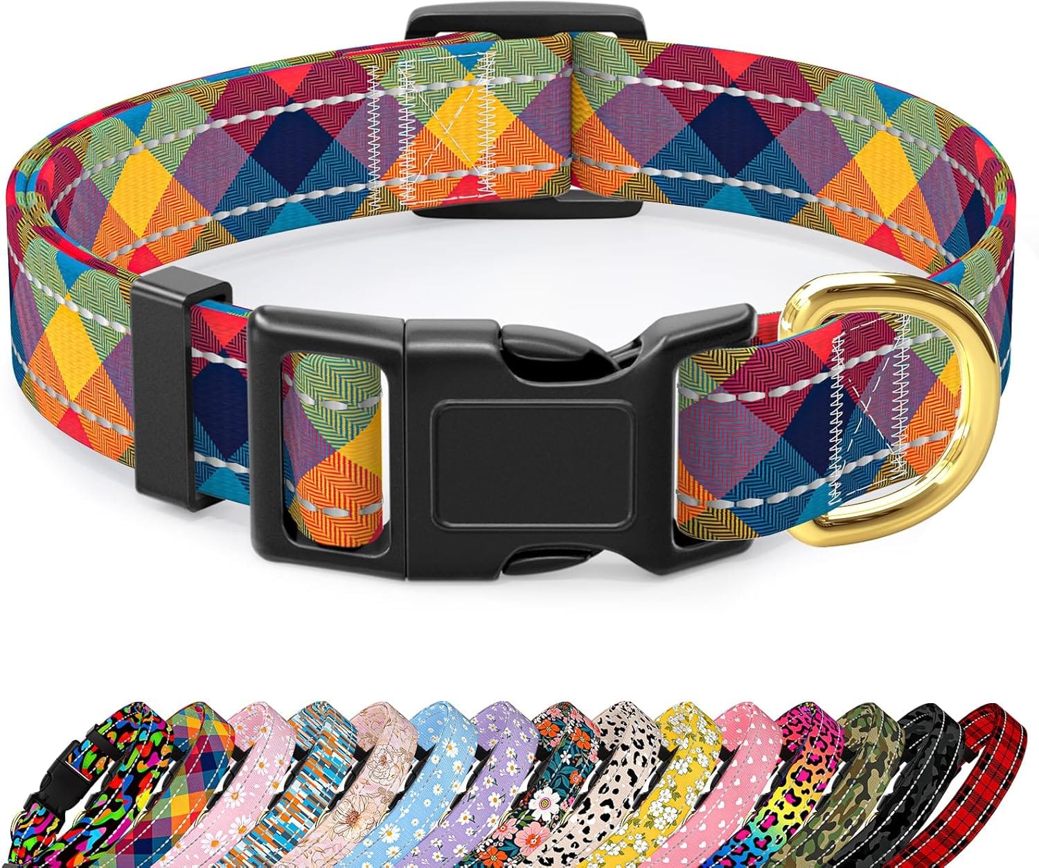 Reflective Dog Collar For Medium Dogs, Cute Boho Adjustable Heavy Duty Nylon Puppy Collar For Boy And Girl Female, Soft Pet Accessories With Quick Release Buckle, Colorful Tartan Reflective Dog Collar for Medium Dogs, Cute Boho Adjustable Heavy-Duty Nylon Puppy Collar for Boy and Girl Female, Soft Pet Accessories with Quick Release Buckle, Colorful Tartan