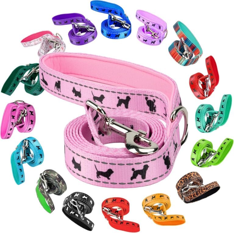 EcoBark Dog Leash - Soft & Reflective Comfort Training Leashes with Padded Handle - Safe, Strong, & for Small, Medium or Large Dogs (Baby Pink)