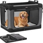 Feandrea Collapsible Dog Crate, 36-Inch Portable Dog Travel Crate for Large Dogs, Oxford Fabric Pet Carrier with 4 Mesh Doors, Handles, Storage Pocket, Water Bottle Holder, Ink Black UPDC019B01