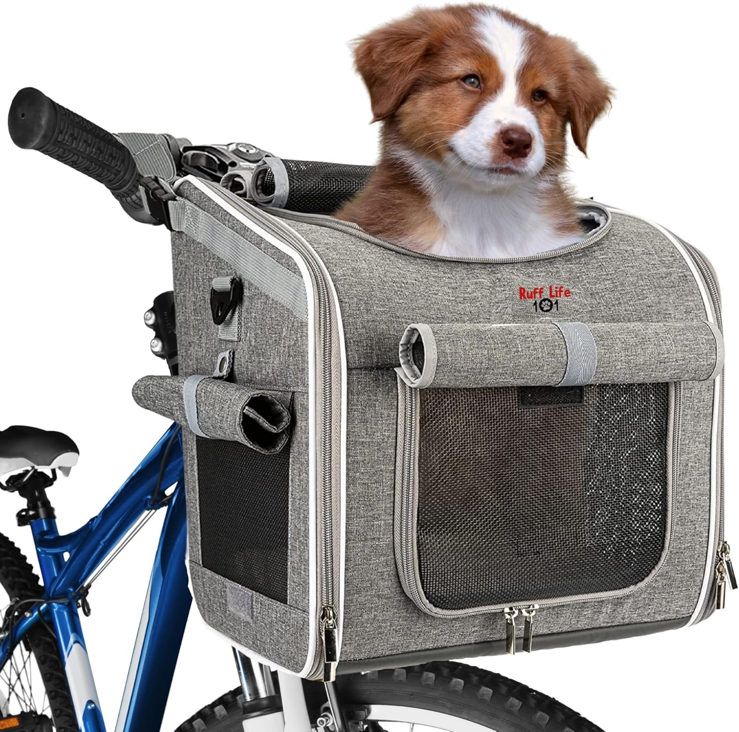 Dog Bike Basket, Expandable Soft Sided Reflective Pet Carrier Backpack With 4 Open Doors, 4 Mesh Windows For Medium Small Dog Cat Puppies (Grey) Dog Bike Basket, Expandable Soft-Sided Reflective Pet Carrier Backpack with 4 Open Doors, 4 Mesh Windows for Medium Small Dog Cat Puppies (Grey)