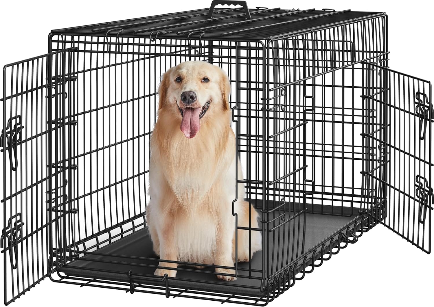 Yaheetech 42 Inch Double Door Dog Crate W/Divider For Puppy To Adult XL Collapsible Metal Crate With Removable Tray Wire Dog Kennel For Large Dogs Portable Travel Cage, Black Yaheetech 42 inch Double Door Dog Crate w/Divider for Puppy to Adult XL Collapsible Metal Crate with Removable Tray Wire Dog Kennel for Large Dogs Portable Travel Cage, Black