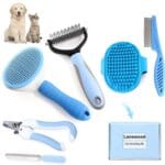 Dog Brush Dog Grooming Kit 6PCS Dog Brush for Shedding-Dog Brushes for Grooming, Dematting Comb for Dogs, Cat Nail Clipper with Nail File, Flea Comb, Bath Brush-Blue