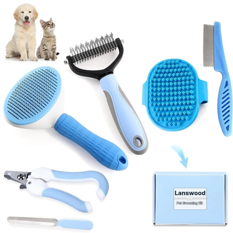 Dog Brush Dog Grooming Kit 6PCS Dog Brush for Shedding-Dog Brushes for Grooming, Dematting Comb for Dogs, Cat Nail Clipper with Nail File, Flea Comb, Bath Brush-Blue