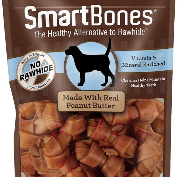 SmartBones Mini Bones With Real Peanut Butter 56 Count, Rawhide-Free Chews For Dogs