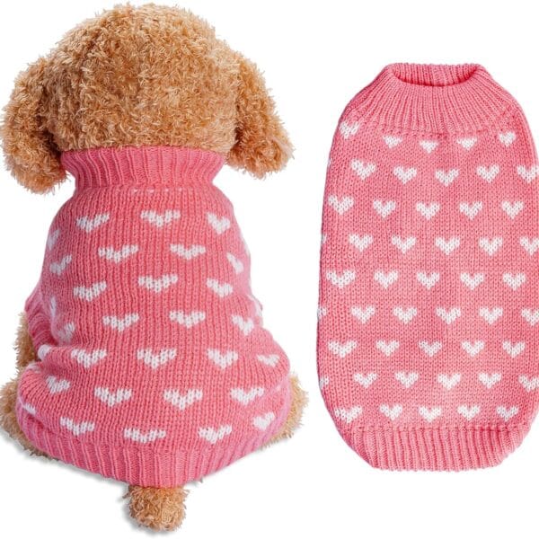 Dxhycc Dog Knitted Sweater Heart Puppy Sweater Warm Soft Pet Holiday Clothes for Small Cats and Dogs (Pink, S)