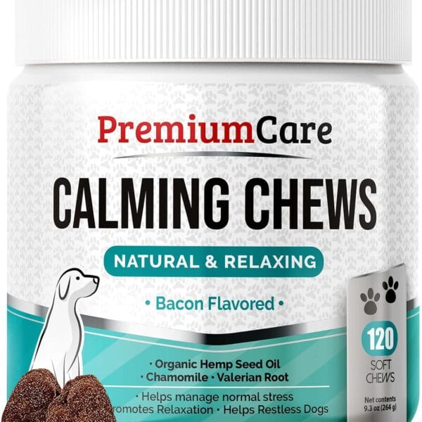 PREMIUM CARE Hemp Calming Chews for Dogs, Made in USA - Helps with Dog Anxiety, Separation, Barking, Stress Relief, Thunderstorms and More, 9.3 oz (264g), 120 Count