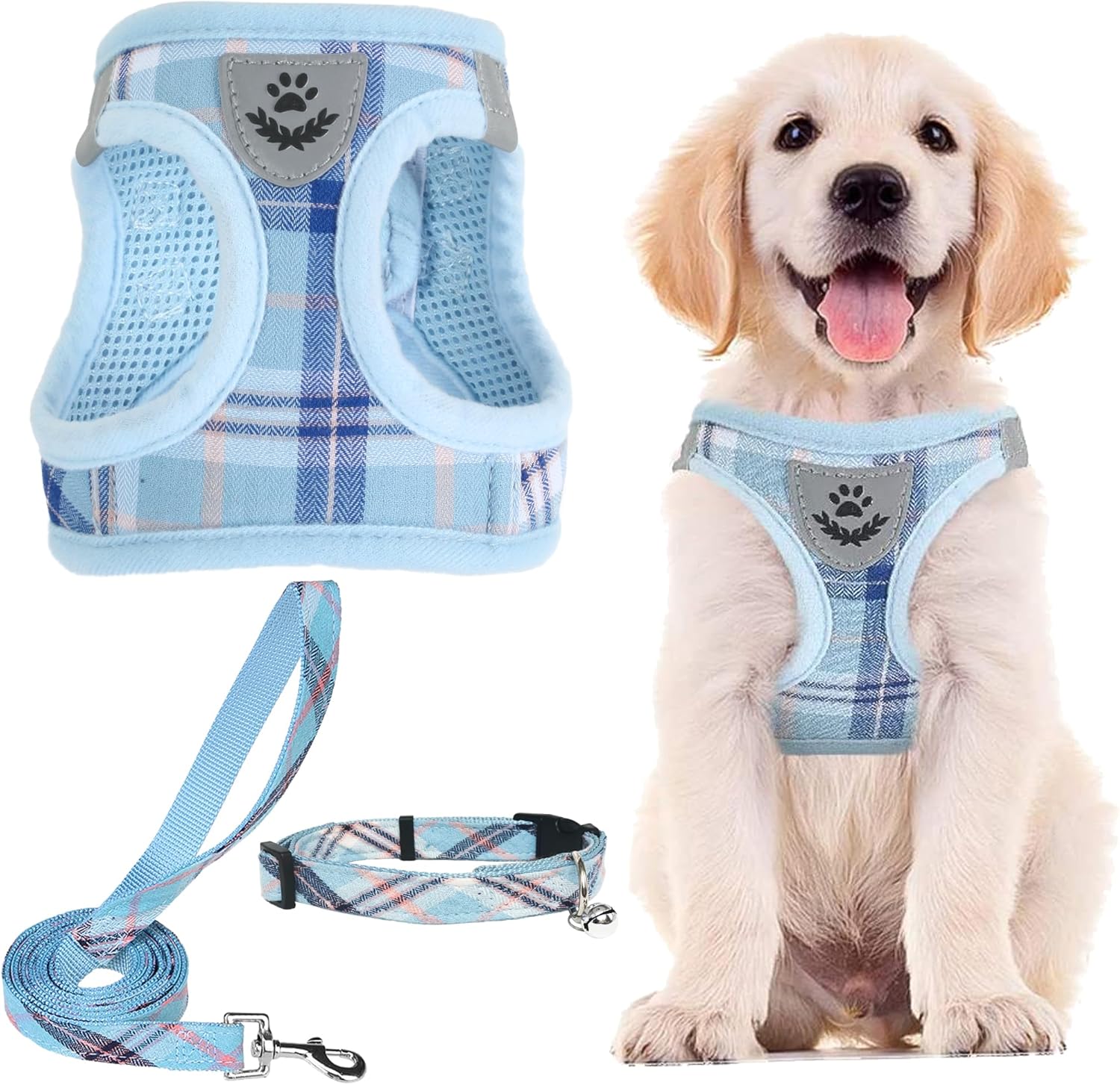 PUPTECK Adjustable Dog Harness Collar And Leash Set Step In No Pull Pet Harness For Small Medium Dogs Puppy And Cats Outdoor Walking Running, Soft Mesh Padded Reflective Vest Harnesses, Blue M PUPTECK Adjustable Dog Harness Collar and Leash Set Step in No Pull Pet Harness for Small Medium Dogs Puppy and Cats Outdoor Walking Running, Soft Mesh Padded Reflective Vest Harnesses, Blue M
