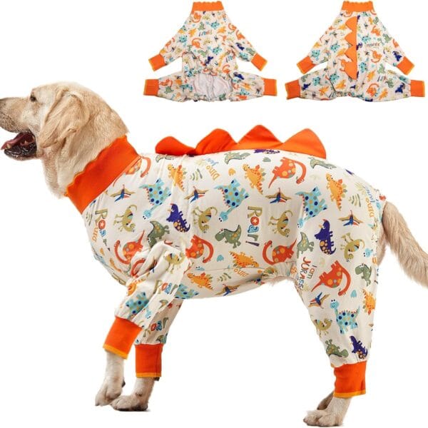 LovinPet Dog Pajamas Large Sized Dog, Recovery Wear, Lightweight Jurassic Knit, UV for Large Dogs/XL
