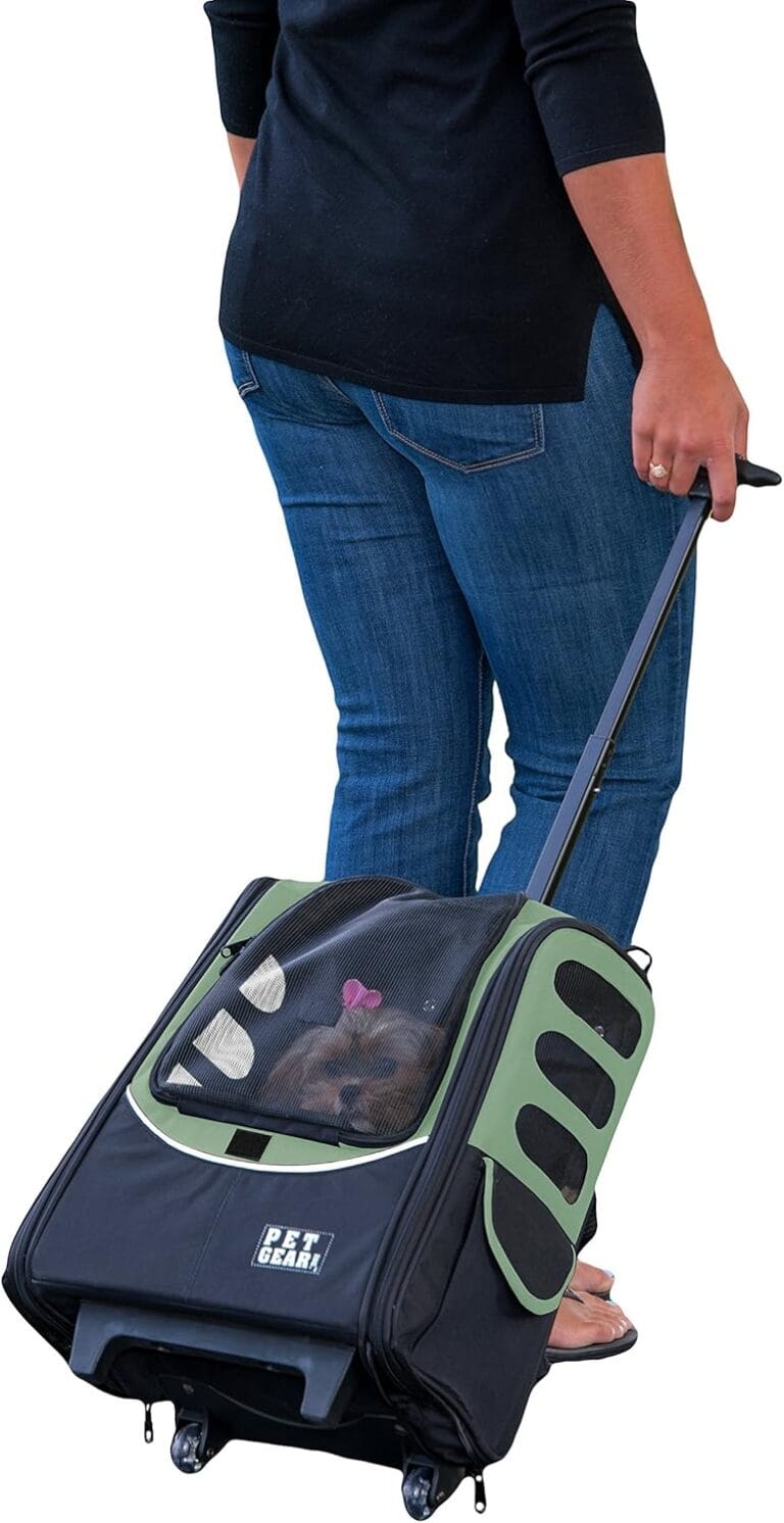 Pet Gear I-GO2 Escort Roller Backpack, Travel Carrier, Car Seat for Cats/Dogs, Mesh Ventilation, Included Tether, Telescoping Handle, Storage Pouch, Willow