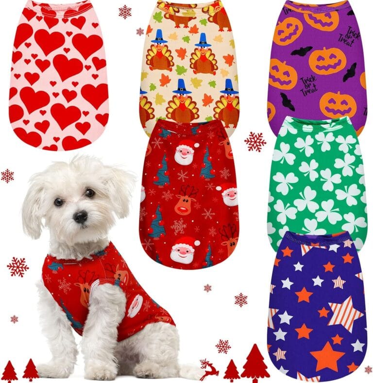 Xuniea 6 Pieces Holiday Dog Shirt Halloween Dog Clothes Fall Thanksgiving Pet Outfit Costumes Seasonal Puppy Festival Vests Apparel Pet Tank Top Tees for Dogs Cats Christmas(S (fit 3-5lbs)
