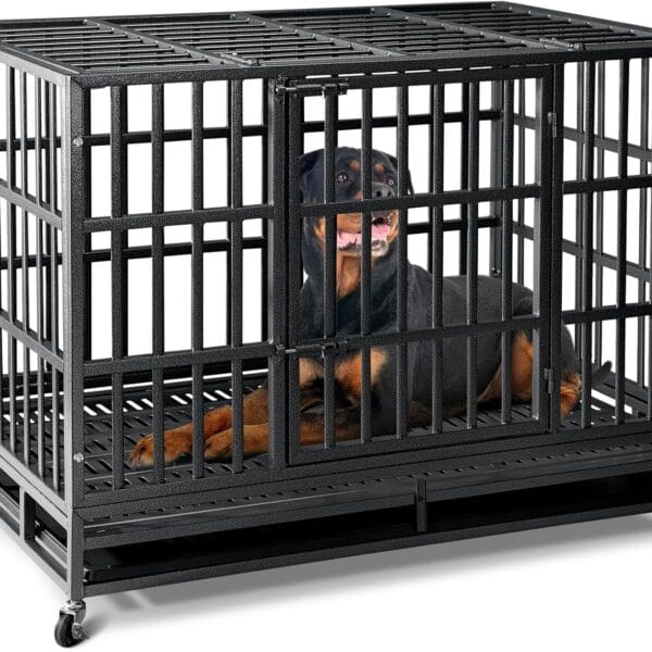 Oranland 48 inch Heavy Duty Indestructible Dog Crate,2025 New Upgraded Reinforced Baseplate for Large Dogs,XL Dog Crate for High Anxiety Dogs/Max Load Capacity 250lbs/Double Door with Wheels