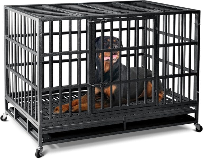 Oranland 48 inch Heavy Duty Indestructible Dog Crate,2025 New Upgraded Reinforced Baseplate for Large Dogs,XL Dog Crate for High Anxiety Dogs/Max Load Capacity 250lbs/Double Door with Wheels