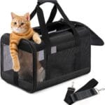 Cat Carrier Airline Approved, Soft-Sided Dog Carrier with Inner Safety Leash, Pet Transport Carrier for Small-Medium Cats Puppies up to 15 Lbs, Collapsible Travel Kitten Carrier Bag -BlackM