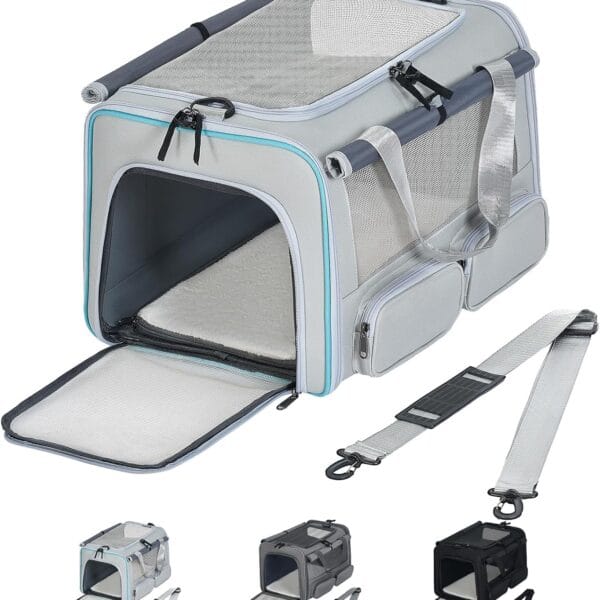 Cat, Dog Carrier for Pets up to 15 lbs, Soft-Sided Collapsible Pet Carrier with Upgraded Sturdy Base, Privacy Curtain and 2 Storage Bags, Cat Bag for Medium Cats and Small Dogs